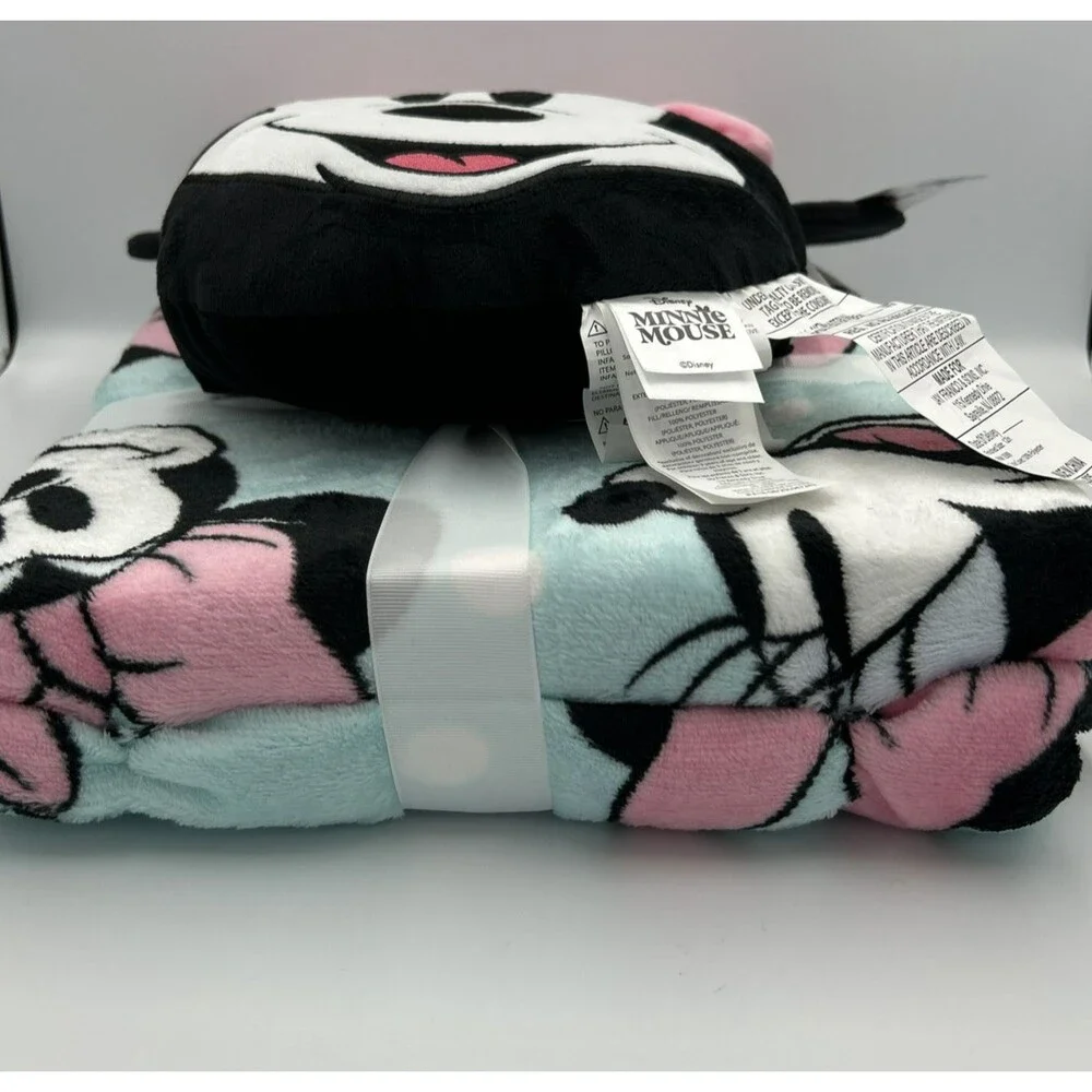 NOGGINZ Disney Minnie Mouse Pillow And Blanket Gift Set, large 60”x90” BRAND NEW